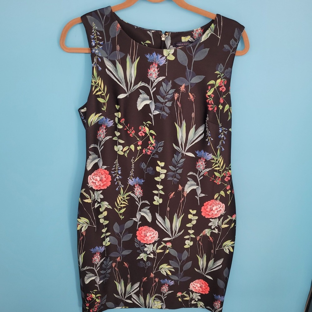 Tommy Hilfiger Floral Sheath Dress Womens 12 Botanical Scuba Sleeveless workwear